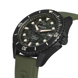 Wainer Otomatik Erkek Kol Saati 44 MM Safir Cam Haki Silikon Kordon 10 ATM