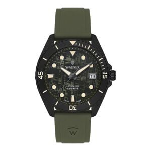 Wainer Otomatik Erkek Kol Saati 44 MM Safir Cam Haki Silikon Kordon 10 ATM