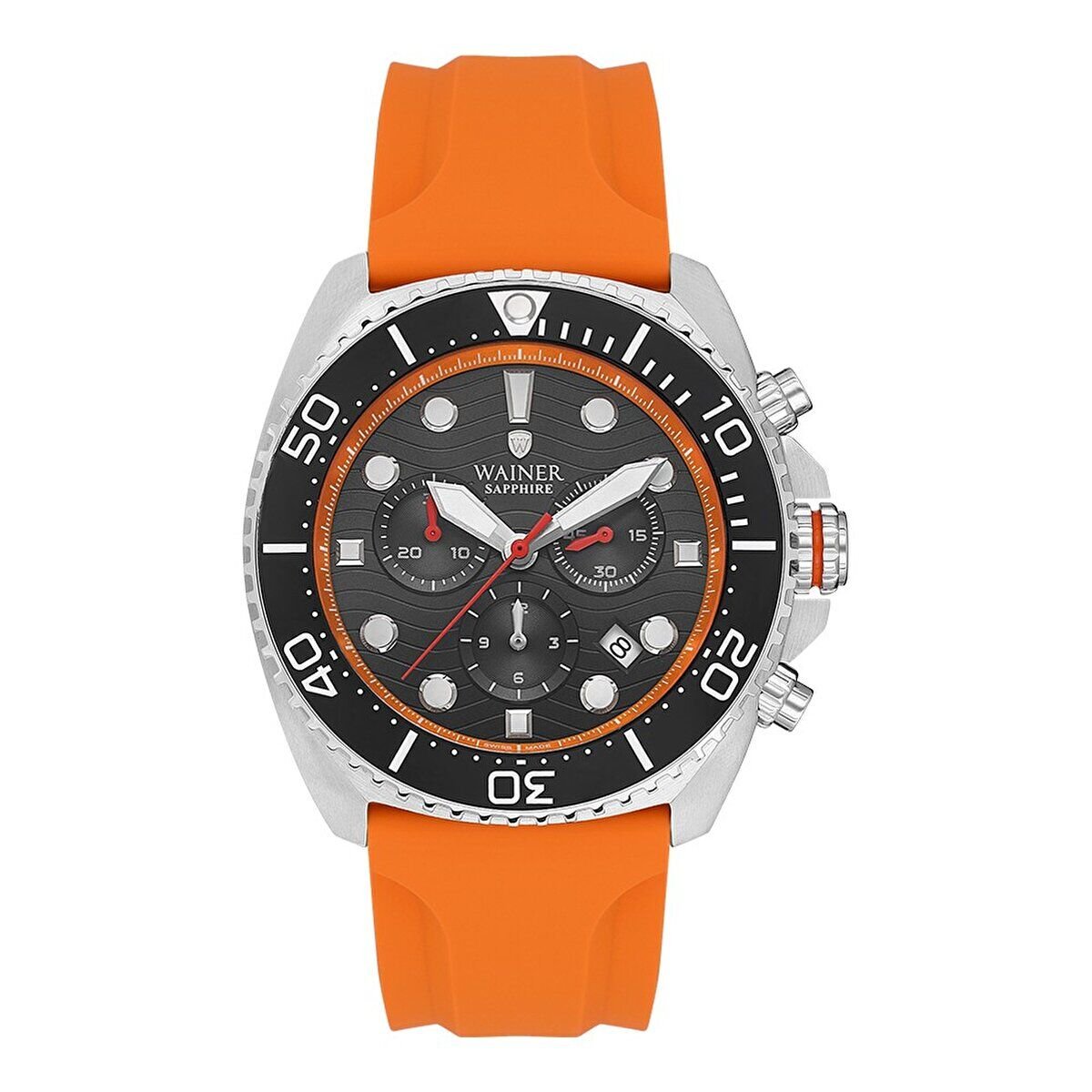 Wainer Erkek Kol Saati 44 MM Turuncu Silikon Kordon Siyah Kadran 20 ATM