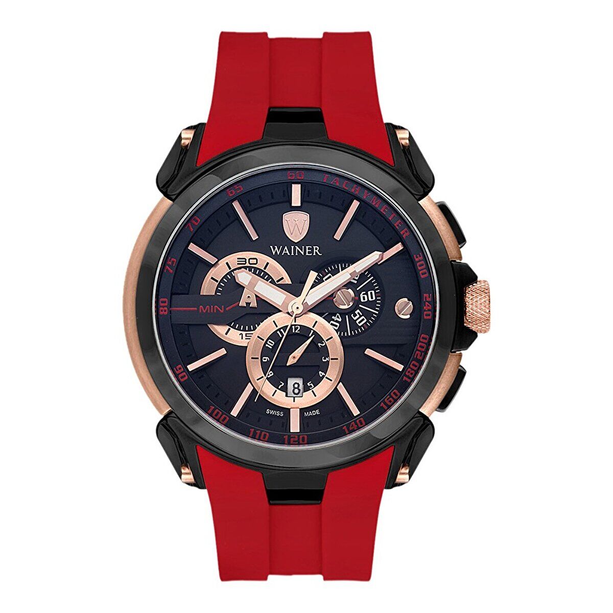 Wainer Analog Erkek Kol Saati 48 MM Kırmızı Silikon Kordon 10 ATM