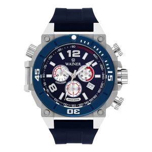 Wainer Erkek Kol Saati Mavi Silikon Kordon Siyah Kadran 50MM Kronograf 100 ATM Safir Kaplama Cam Gümüş Kasa