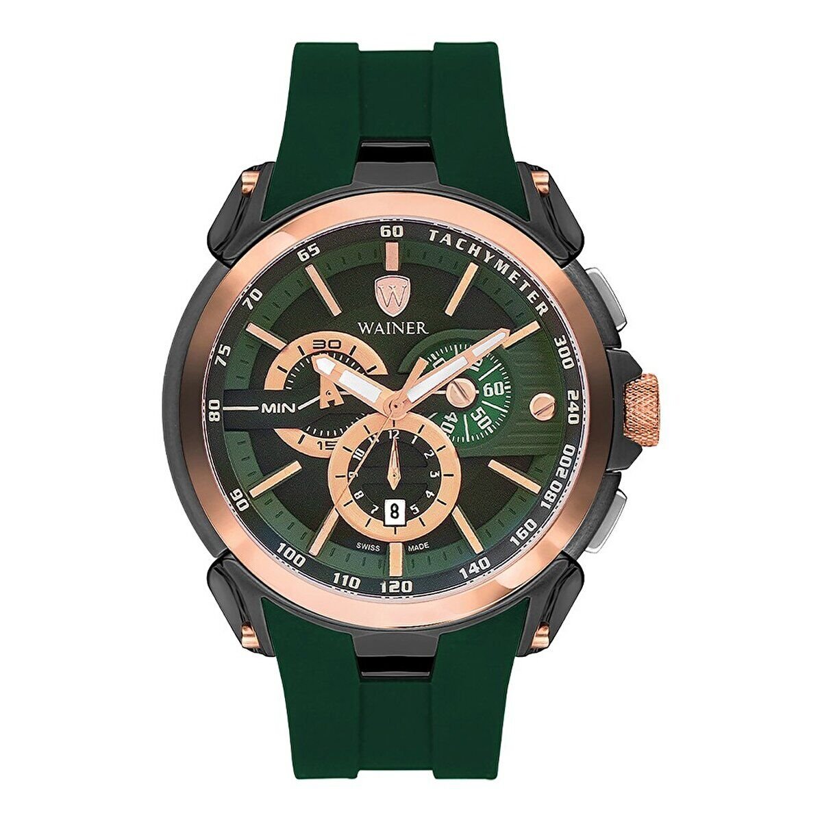 Wainer Erkek Kol Saati Yeşil Silikon Kordon Yeşil Kadran 48MM Kronograf Safir Cam 10 ATM