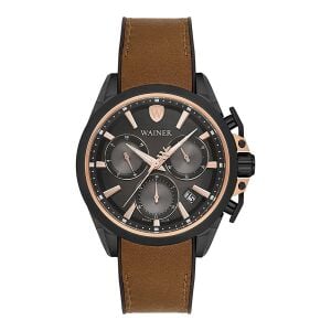 Wainer Erkek Kol Saati Kahverengi Deri Kordon Siyah Kadran 44MM Safir Cam 10 ATM Küçük Saniye