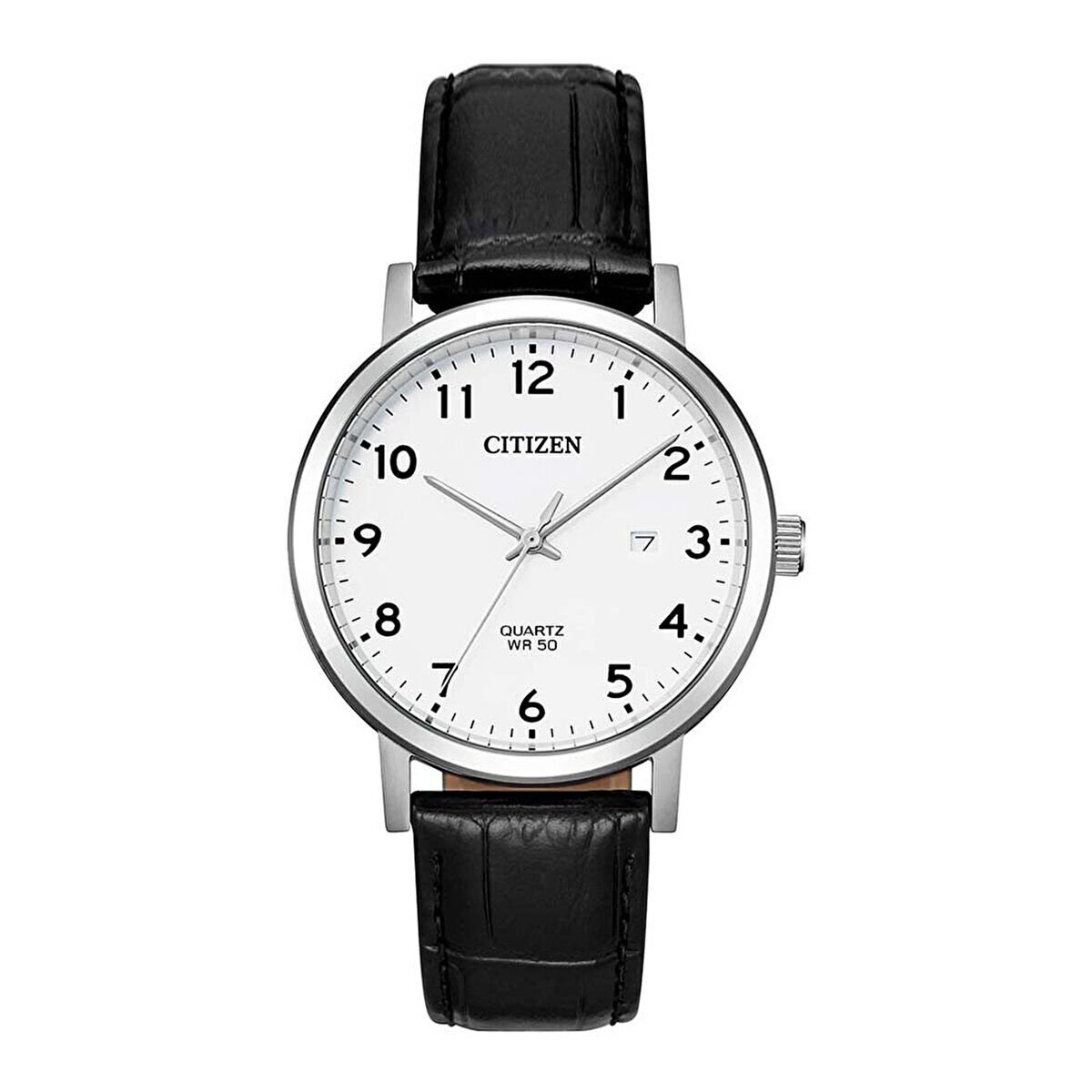 Citizen Erkek Kol Saati Siyah Deri Kordon Beyaz Kadran 40.5MM 5 ATM Mineral Kristal Cam