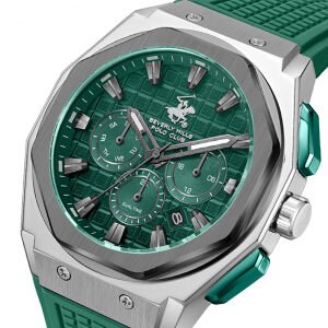 Beverly Hills Polo Club Erkek Kol Saati Koyu Yeşil Silikon Kordon Koyu Yeşil Kadran 45MM Seramik Cam 10 ATM