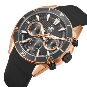 Beverly Hills Polo Club Erkek Kol Saati Siyah Silikon Kordon Gri Kadran Rose Gold Kasa 42.5MM Seramik Cam 10 ATM