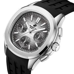 Beverly Hills Polo Club Erkek Kol Saati Siyah Silikon Kordon Gri Siyah Kadran Gümüş Kasa 42MM Safir Kaplama Seramik Cam 10 ATM