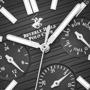 Beverly Hills Polo Club Erkek Kol Saati Siyah Silikon Kordon Gri Siyah Kadran Gümüş Kasa 42MM Safir Kaplama Seramik Cam 10 ATM