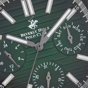 Beverly Hills Polo Club Erkek Kol Saati Koyu Yeşil Silikon Kordon Yeşil Siyah Kadran Siyah Kasa 42MM Safir Kaplama Seramik Cam 10 ATM
