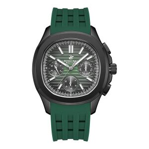 Beverly Hills Polo Club Erkek Kol Saati Koyu Yeşil Silikon Kordon Yeşil Siyah Kadran Siyah Kasa 42MM Safir Kaplama Seramik Cam 10 ATM