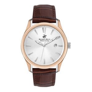 Beverly Hills Polo Club Erkek Kol Saati Kahverengi Deri Kordon Silver Kadran Rose Gold Kasa 45MM Safir Kaplama Seramik Cam 10 ATM Takvimli
