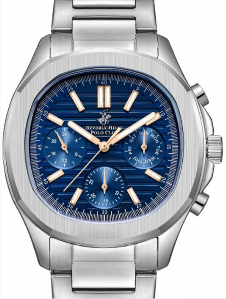 Beverly Hills Polo Club Erkek Kol Saati Lacivert Rose Gold Kadran Metal Kordon 42MM Seramik Cam 10 ATM Silver Kasa