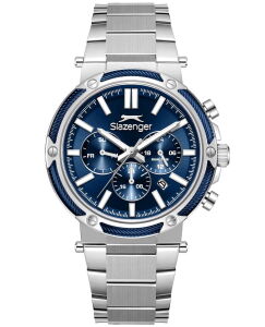Slazenger Erkek Kol Saati Gümüş Çelik Kordon Lacivert Kadran 43MM 10 ATM Su Geçirmez Paslanmaz Çelik Kasa