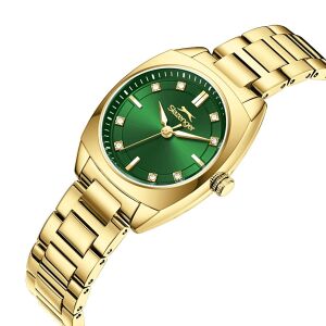 Slazenger Kadın Kol Saati Gold Metal Kordon Yeşil  Kadran 28MM Mineral Cam Quartz Mekanizma 5 ATM Su Geçirmez