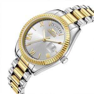 Kadın Kol Saati Gümüş Altın Renk Paslanmaz Çelik Metal Kordon Gümüş Altın Kadran Quartz Mekanizma Mineral Cam 3 ATM Su Geçirmez