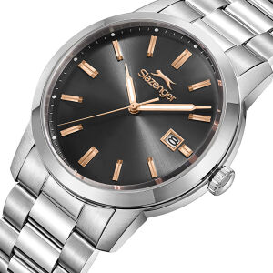 Slazenger Erkek Kol Saati Gümüş Kasa Kurşuni Kadran 42MM Mineral Cam 10 ATM Su Geçirmez Paslanmaz Çelik