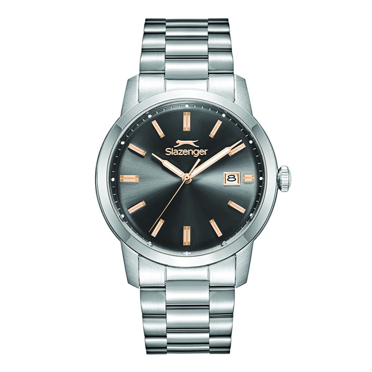 Slazenger Erkek Kol Saati Gümüş Kasa Kurşuni Kadran 42MM Mineral Cam 10 ATM Su Geçirmez Paslanmaz Çelik
