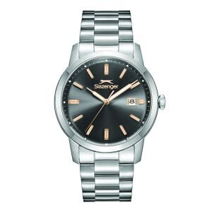 Slazenger Erkek Kol Saati Gümüş Kasa Kurşuni Kadran 42MM Mineral Cam 10 ATM Su Geçirmez Paslanmaz Çelik