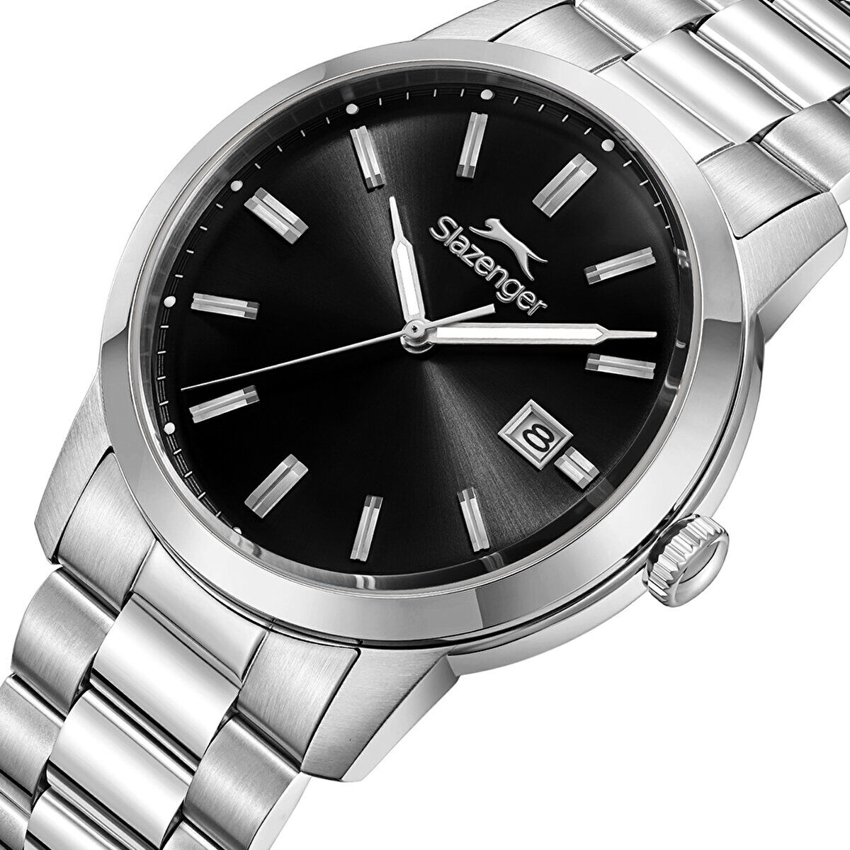 Slazenger Erkek Kol Saati Gümüş Kasa Siyah Kadran 42MM Mineral Cam 10 ATM Su Geçirmez Paslanmaz Çelik