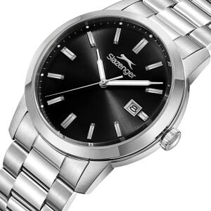 Slazenger Erkek Kol Saati Gümüş Kasa Siyah Kadran 42MM Mineral Cam 10 ATM Su Geçirmez Paslanmaz Çelik