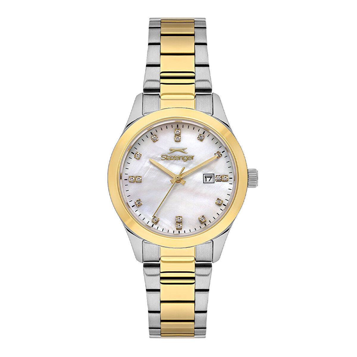 Kadın Kol Saati Gümüş Altın Renk Paslanmaz Çelik Metal Kordon Beyaz Kadran 32MM Quartz Mekanizma Mineral Cam 5 ATM Su Geçirmez