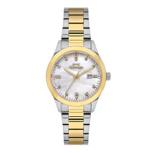 Kadın Kol Saati Gümüş Altın Renk Paslanmaz Çelik Metal Kordon Beyaz Kadran 32MM Quartz Mekanizma Mineral Cam 5 ATM Su Geçirmez