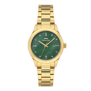 Kadın Kol Saati Altın Renk Paslanmaz Çelik Metal Kordon Zümrüt Yeşili Kadran 32MM Quartz Mekanizma Mineral Cam 5 ATM Su Geçirmez