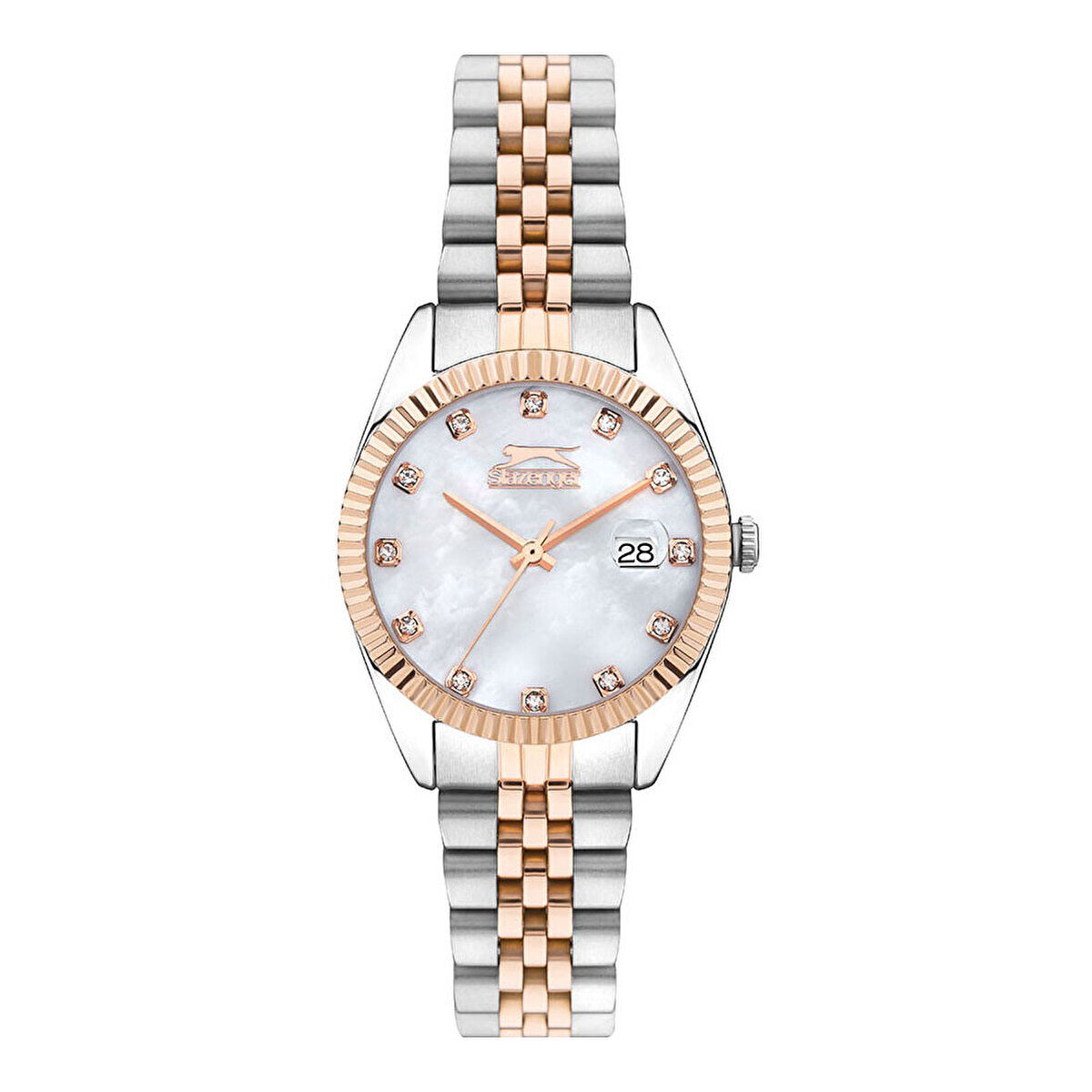Kadın Kol Saati Rose Gold Gümüş Renk Paslanmaz Çelik Metal Kordon Beyaz Kadran Quartz Mekanizma Mineral Cam 3 ATM Su Geçirmez