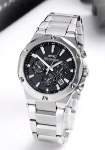 Slazenger Erkek Kol Saati Gümüş Kasa Siyah Kadran 42MM Mineral Cam 10 ATM Su Geçirmez Paslanmaz Çelik