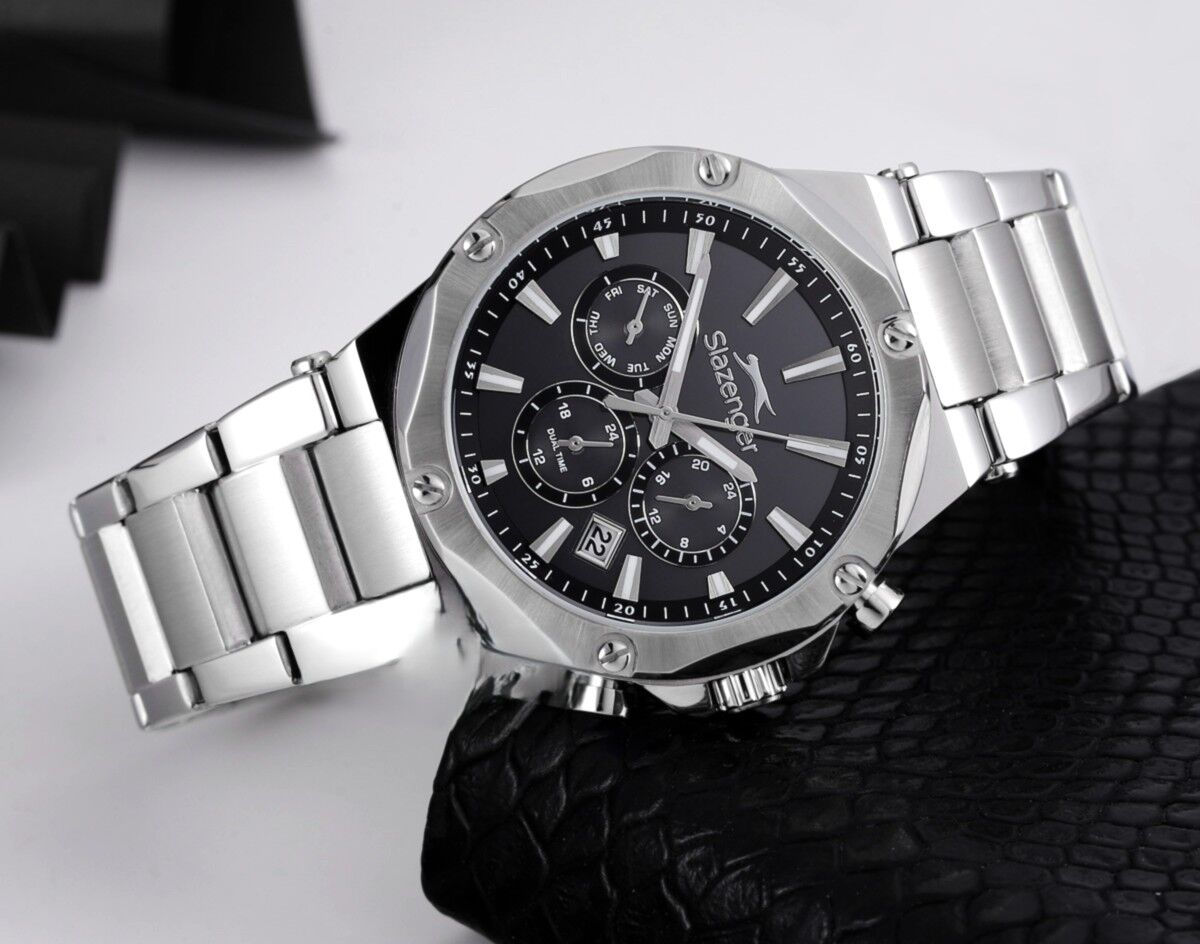 Slazenger Erkek Kol Saati Gümüş Kasa Siyah Kadran 42MM Mineral Cam 10 ATM Su Geçirmez Paslanmaz Çelik