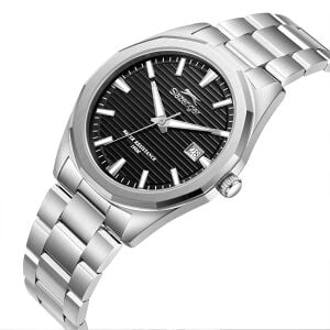 Slazenger Erkek Kol Saati Gümüş Metal Kordon Siyah Kadran 40MM Quartz Mekanizma Mineral Cam 10 ATM Su Geçirmez