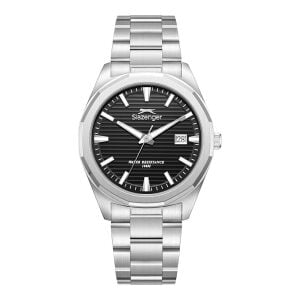 Slazenger Erkek Kol Saati Gümüş Metal Kordon Siyah Kadran 40MM Quartz Mekanizma Mineral Cam 10 ATM Su Geçirmez
