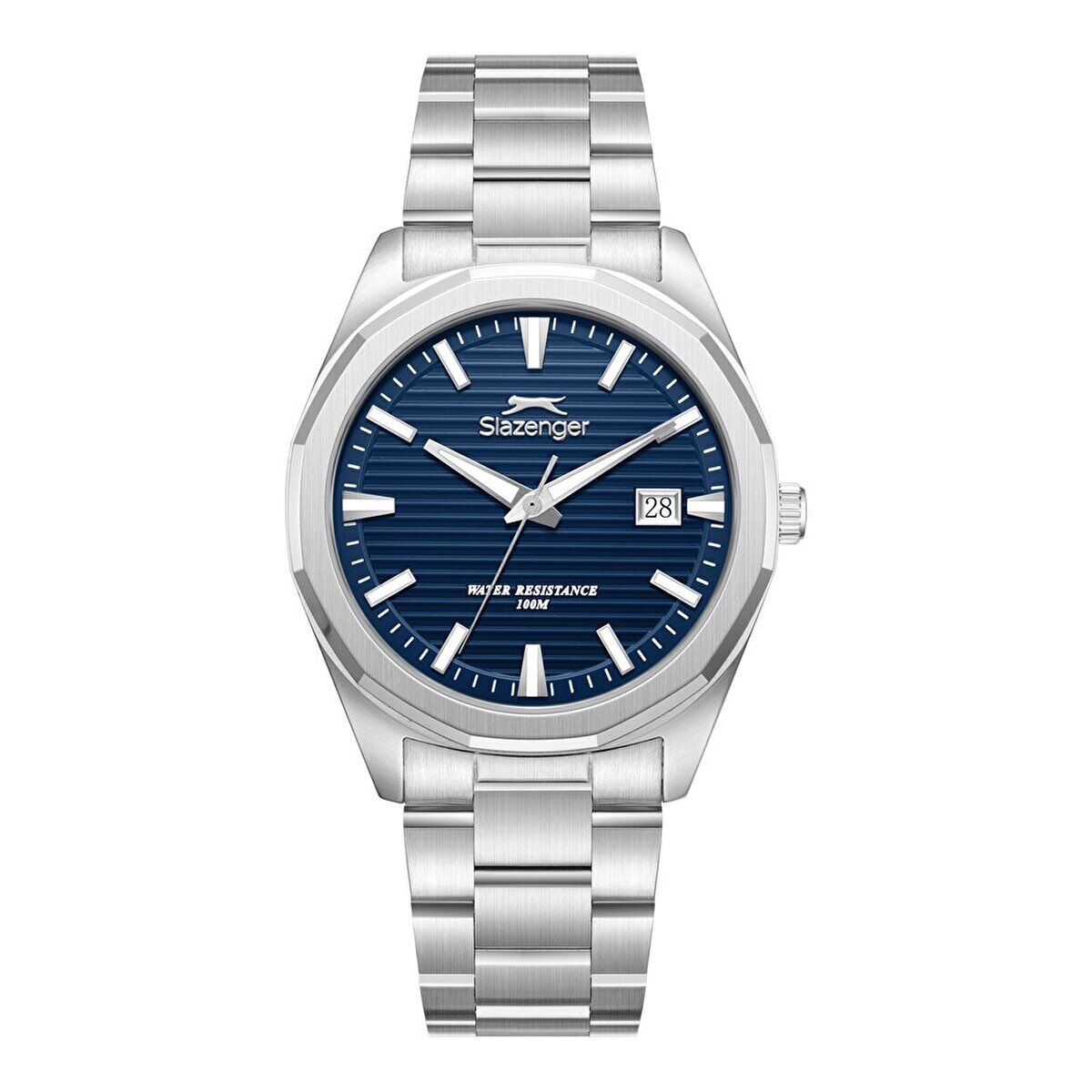 Slazenger Erkek Kol Saati Gümüş Çelik Kordon Beyaz Detaylı Lacivert Kadran 40MM 10 ATM Su Geçirmez Paslanmaz Çelik