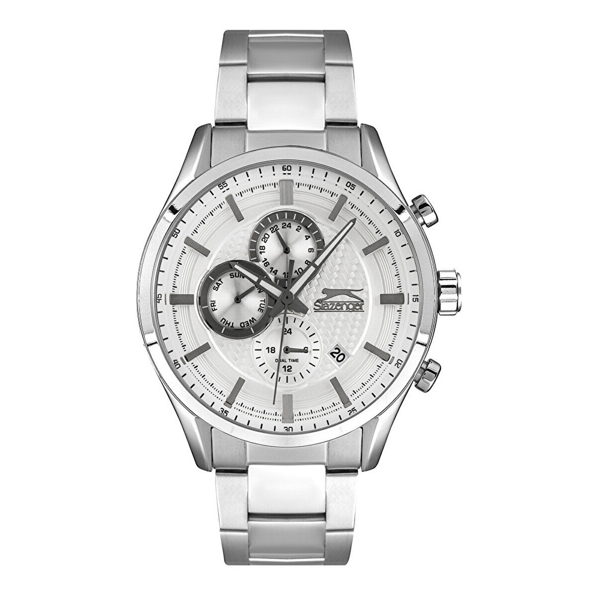 Slazenger Erkek Kol Saati Gümüş Çelik Kordon Beyaz Kadran 45MM Mineral Cam 10 ATM Su Geçirmez Paslanmaz Çelik