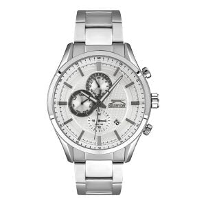 Slazenger Erkek Kol Saati Gümüş Çelik Kordon Beyaz Kadran 45MM Mineral Cam 10 ATM Su Geçirmez Paslanmaz Çelik