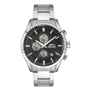 Slazenger Erkek Kol Saati Gümüş Çelik Kordon Siyah Kadran 45MM Quartz Mekanizma Mineral Cam 10 ATM Su Geçirmez Paslanmaz Çelik