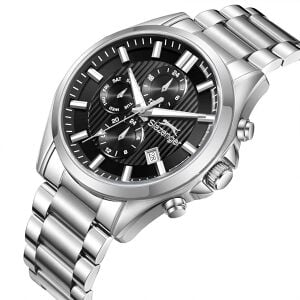 Slazenger Erkek Kol Saati Gümüş Çelik Kordon Siyah Kadran 43MM Quartz Mekanizma Mineral Cam 10 ATM Su Geçirmez Paslanmaz Çelik