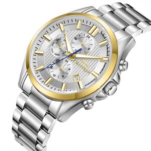 Slazenger Erkek Kol Saati Gümüş Metal Kordon Altın Detaylı Beyaz Kadran 43MM 10 ATM Su Geçirmez Paslanmaz Çelik