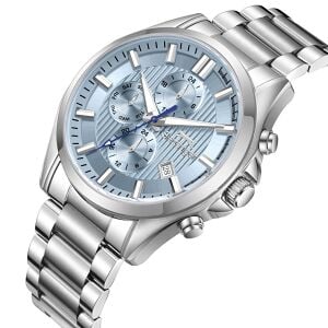 Slazenger Erkek Kol Saati Gümüş Metal Kordon Tiffany Mavisi Kadran Beyaz Detaylı 43MM Mineral Cam 10 ATM Su Geçirmez Paslanmaz Çelik