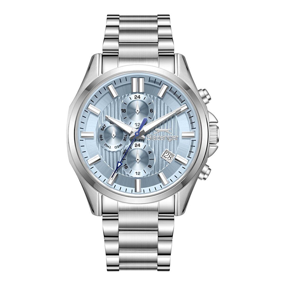 Slazenger Erkek Kol Saati Gümüş Metal Kordon Tiffany Mavisi Kadran Beyaz Detaylı 43MM Mineral Cam 10 ATM Su Geçirmez Paslanmaz Çelik