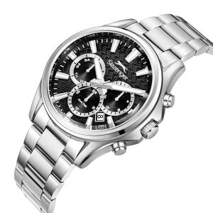 Slazenger Erkek Kol Saati Gümüş Metal Kordon Beyaz Detaylı Siyah Kadran 42MM Mineral Cam 10 ATM Su Geçirmez Paslanmaz Çelik