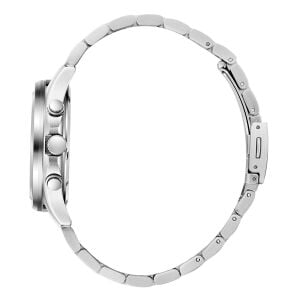 Slazenger Erkek Kol Saati Gümüş Metal Kordon Beyaz Detaylı Siyah Kadran 42MM Mineral Cam 10 ATM Su Geçirmez Paslanmaz Çelik