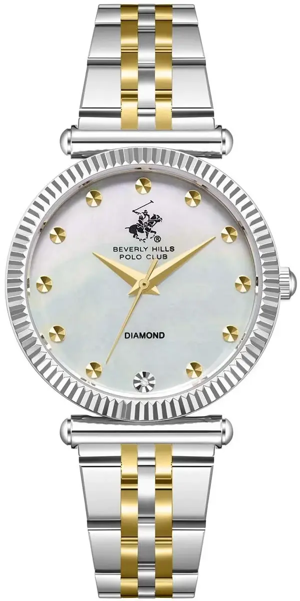 Beverly Hills Polo Club Kadın Kol Saati 32 MM Sedef Kadran Altın Gümüş Kordon 5 ATM Seramik Cam