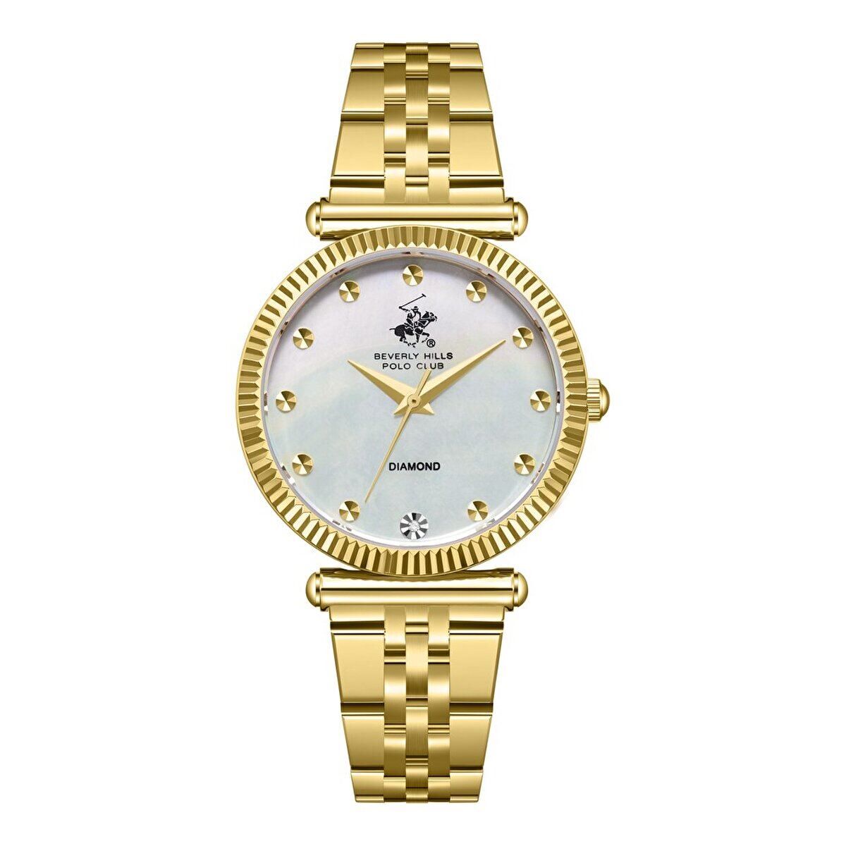 Beverly Hills Polo Club KADIN KOL SAATİ ALTIN-GÜMÜŞ KORDON Sedef  KADRAN 32MM 5 ATM Seramik  CAM TİP