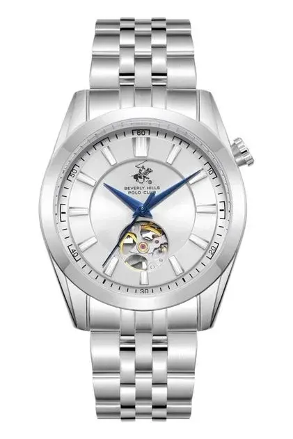 Beverly Hills Polo Club Erkek Kol Saati 42 MM Gümüş Kadran Gümüş Kordon Otomatik Mekanizma 10 ATM Seramik Cam