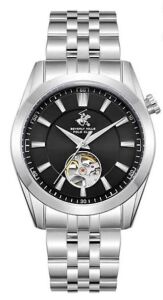 Beverly Hills Polo Club Erkek Kol Saati 42 MM Siyah Kadran Gümüş Kordon Otomatik Mekanizma 10 ATM Seramik Cam